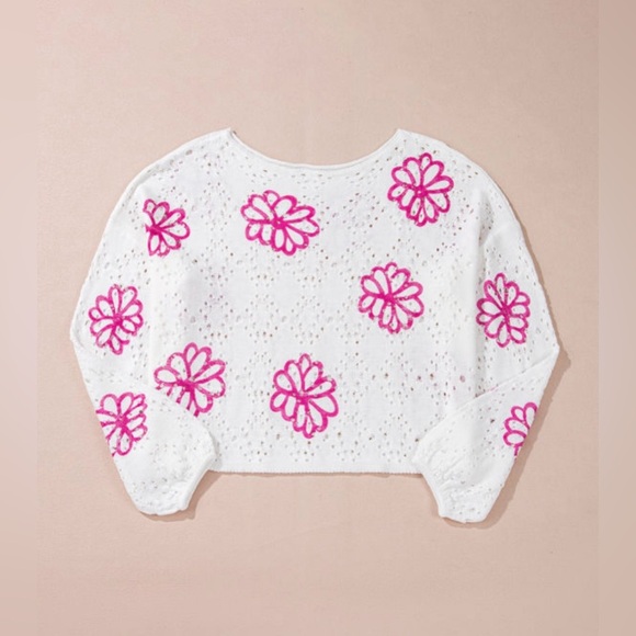 White and Pink Floral Lace Women's Top - Picture 6 of 13